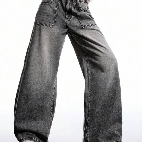 Denim - Wide Leg Grey Denim Jeans